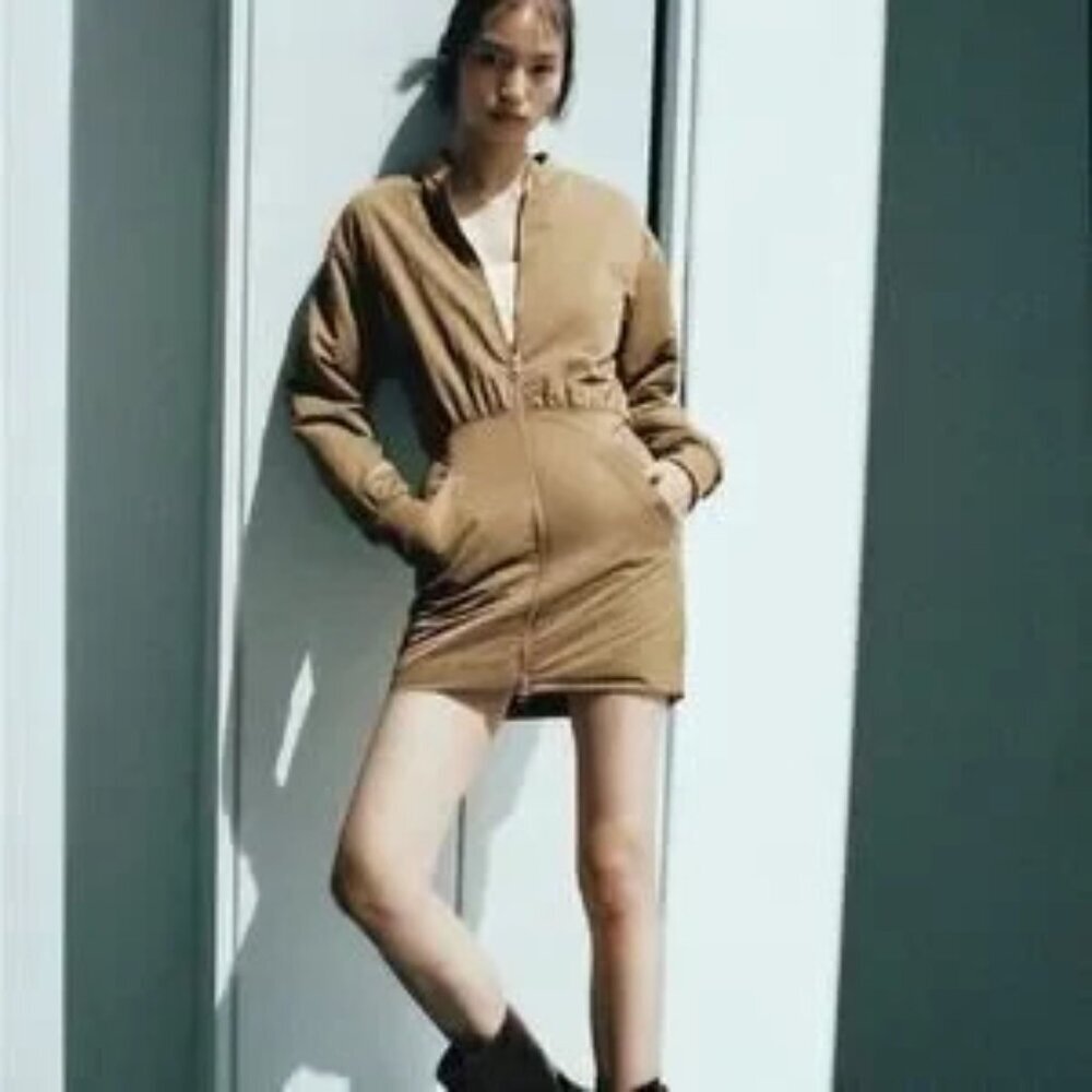 Zara NWT Puff Bomber Full Zip Mini Dress XS MINIMALIST QUIET FLEX MODERN COUTURE - Picture 8 of 17